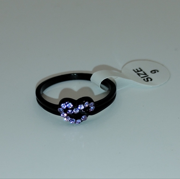 Jewelry - 💜💜Black Ring with Purple Infinity Heart Rhinestones Design💜💜🎁